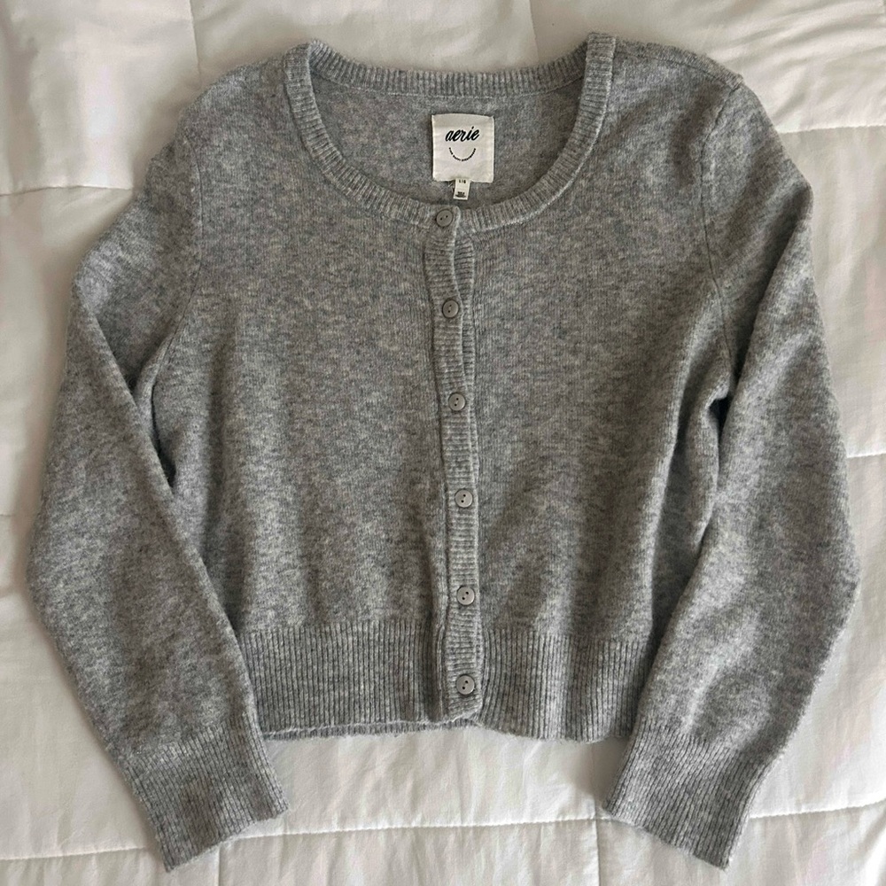 aerie heather gray button cardigan